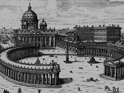 G. B. Falda, fontane di piazza San Pietro, sec. XVII, Roma, Italia
