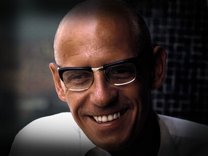 Close-up of one of the author's subjects, Michel Foucault