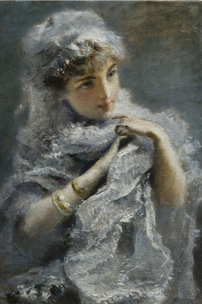 Daniele Ranzoni, Giovinetta inglese, 1886, olio su tela 50 x 36,5 cm. Courtesy of Gallerie Maspes