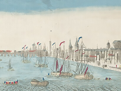 View of London Bridge and Tower, 1700