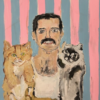 Eric Ginsburg, Freddie with cats, 2024. Courtesy of Fridge Art Fair Miami