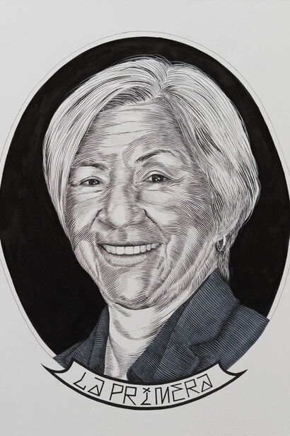 Abel Alejandre, President Meztli “La primera”, a ground-breaking champion of universal suffrage, 2025. Courtesy of Launch Gallery