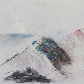 Mario Raciti, Strada che s'invola, 2014, pastello, smalto e grafite su carta violetta, 29,7 x 42 cm
