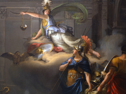 Allegoria della pace, tela del XVIII sec. dopo il restauro del 2005. Di proprietà di Palazzo Pitti in comodato d’uso nel Ministero delle Infrastrutture. Progettazione e Direzione dei lavori di restauro di Roberto Luciani.