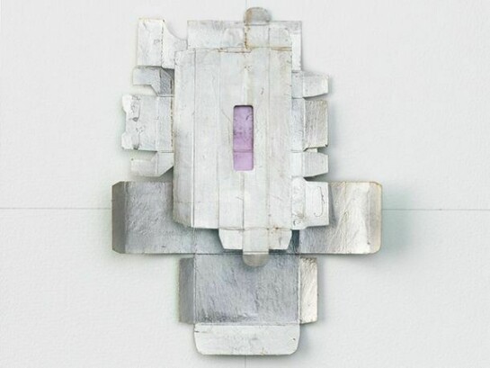 Rachel Whiteread, Detail of Untitled (Violet), 2012, Silver leaf, cardboard, celluloid and graphite on paper, 16 9/16 x 11 5/8 inches, 42 x 29.5 cm © Rachel Whiteread. Photo Mike Bruce. Courtesy Gagosian Gallery
