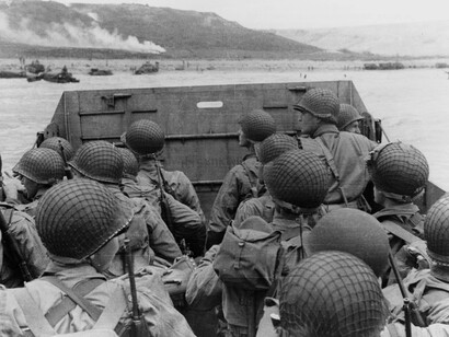 Lancha de desembarco de las tropas de asalto estadounidenses. Invasión de Normandía, 6 de junio de 1944