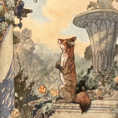 Charles Robinson, La volpe e l'uva, fiaba di Esopo. Illustrazione del 1912 per il "Grande libro delle fiabe"