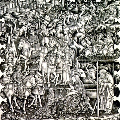 Maso da Finiguerra, Annunciazione e Adorazione dei Magi (part): niello metà del XV secolo. Esempio di incisione alla “maniera fine”con segno sottile tipico dei niellisti, ad opera del primo artista incisore italiano