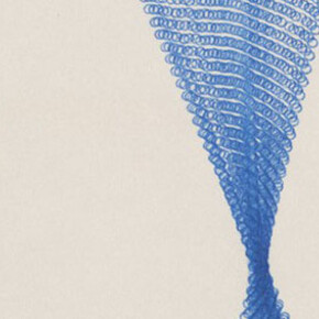 Jeremy Adler, Blue Whirl, 1974.Typewriting on paper, mounted on cardstock, 7 x 5 inches. Collection of Pérez Art Museum Miami, acquired from the Sackner Archive of Concrete and Visual Poetry, with support from the John S. and James L. Knight Foundation. Photo: Sid Hoeltzell