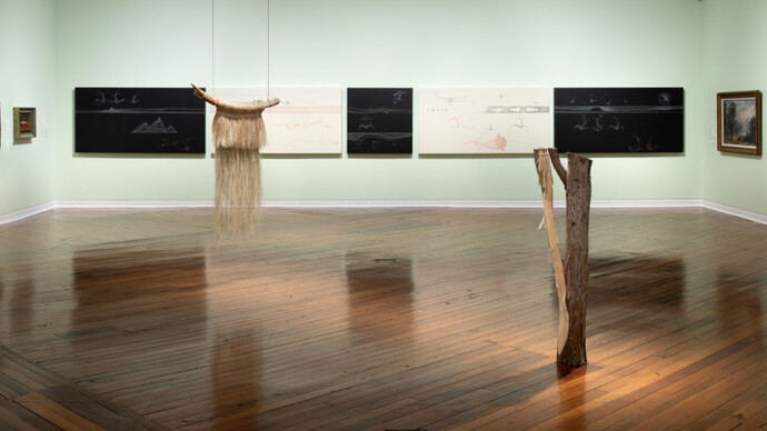 Huikaau, where currents meet, exhibition view. Courtesy of Dunedin Public Art Gallery