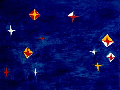 Nicola De Maria, Testa Orfica IV,1990, pigmento e resina su tela, 300x400 cm, courtesyCortesi Gallery London – Lugano.