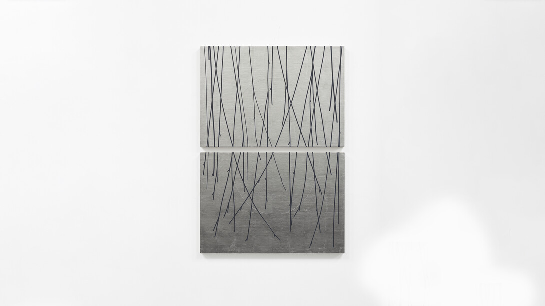 Darren Almond,
Senryū (late winter),
2024,
Palladium and acrylic on linen,
90 x 63 cm.
Photo: Peter Mallet. Courtesy White Cube