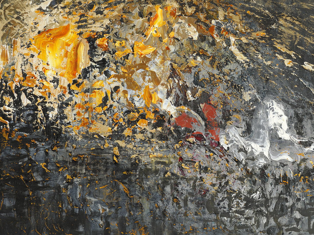 Maggi Hambling, Battlefield XVIII (detail), Oil on canvas, 2014, 12 x 31 1-2 ins, Photograph by Douglas Atfield