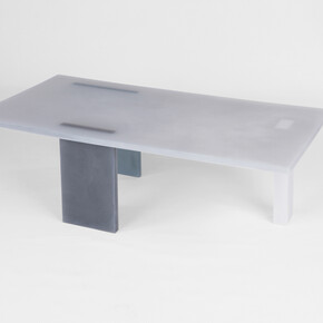 Wonmin Park, Haze Rectangular Table (White, Gray and Navy), 2013, lightly coloured resin, h41 l121.5 w69.5 cm / h16.1 l47.8 w27.4 in, limited edition of 8 + 4 ap © Alix de Rozières | Courtesy Carpenters Workshop Gallery
