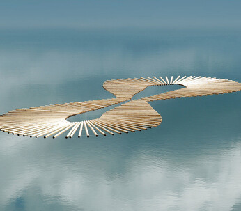 Gianpietro Carlesso, Isola Felix, 2006; Legno e catene, cm 15 x 1500 x 3000; Zell am See, Austria.