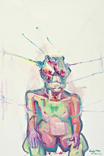 Maria Lassnig. Sciencia. 1998. Oil on canvas. Courtesy the artist.