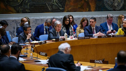 António Guterres, secretario general de la ONU, interviene en una reunión del Consejo de Seguridad