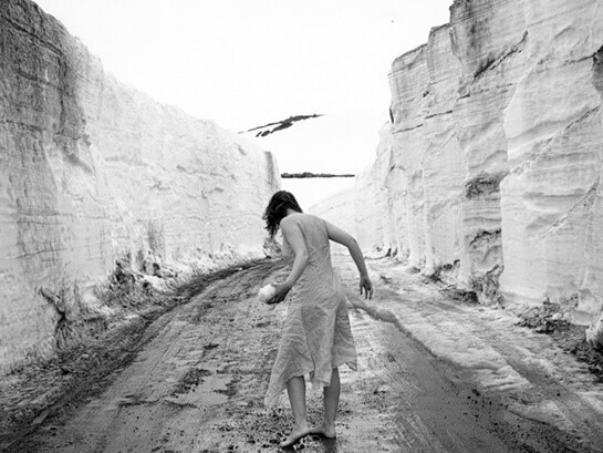 Agnieszka Sosnowska, Self Portrait. Mjóifjörður, Iceland, 2013, Toned Silver Gelatin Print, 19 × 24 in, 48.3 × 61 cm
