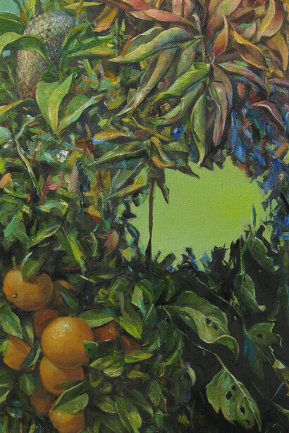 Lula Mari, *Un árbol*, 2014. Óleo sobre tela, 120 cm x 50 cm