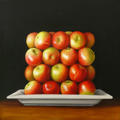 Antonia Williams, Square Red Apples, Oil on canvas, 76 x 76 cm 