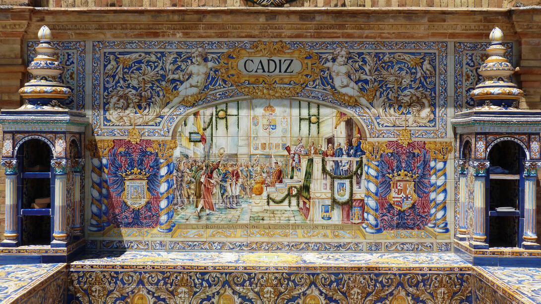 Banco que conmemora la promulgación de la Constitución de 1812 en Cádiz, Plaza de España, Sevilla