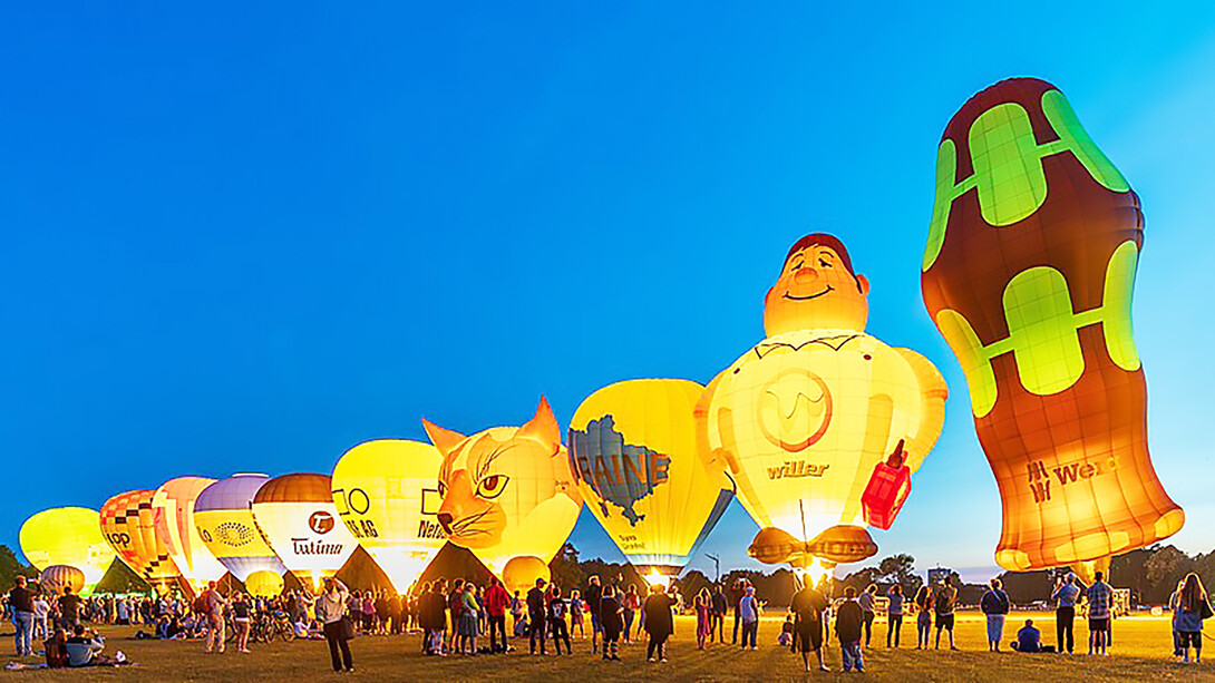 Night glow for the 17th international, Willer balloon sail during Kiel Week, 2023, Germany