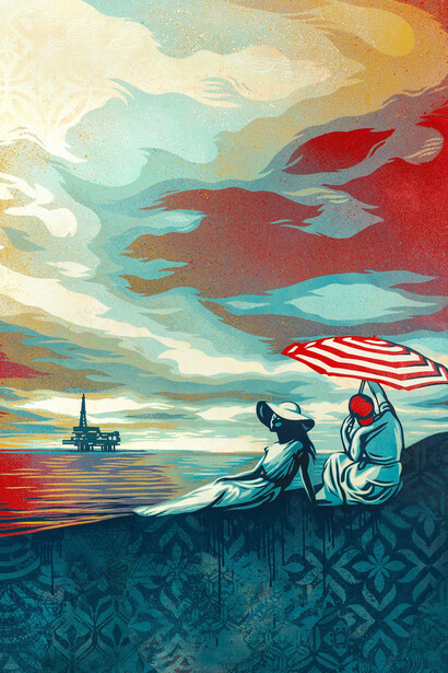 Shepard Fairey, Bliss at cliffs edge, 2024. Courtesy of Over the Influence