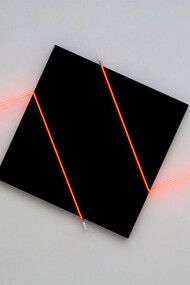 François Morellet. Contresens n°2 (2015), 2 angles of red neon and acrylic on canvas on wood, ed 3/3, 133 x 274 cm (panel 100 x 100 cm). Courtesy of the artist/Annely Juda Gallery, London.
