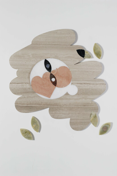 Kasper Bosmans,
Cherry Suger Puddle Wink, 2024,
marble, quartzite, granite and onyx,
109 x 120 x 2 cm,
42 7/8 x 47 1/4 x 3/4 in.
Courtesy of the artist and Mendes Wood DM, São Paulo, Brussels, Paris, New York.
Photo credit: Kristien Daem