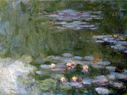 Quando Monet completa 50 anos, suas obras estão vendendo super bem. Com certo capital, decide adquirir algumas terras ao fundo do cercado normando, seu primeiro jardim, que consistia apenas em um pomar bem sem graça — ele se empenha em deixar jeitoso esse jardim, mas seu objetivo nunca é a raridade, mas sim um complexo conjunto de cores. Não é incomum deixarmos de comparar o jardim com uma paleta de artista ou até mesmo com o nosso singelo estojo de lápis de cor quando criança, ainda que humilde
