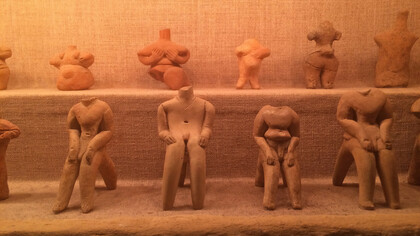 Female and male clay figurines. Thessaly. Early and Middle Neolithic period 6500 – 5300 BCE, Archaeological Museum of Volos, Greece