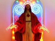 Chris Bracey, Hands of God, 2013, Found sculpture, neon and carnival bulbs. Unique 
Dimensions: 180 x 94 x 52 cm (70.8 x 37 x 20.4")