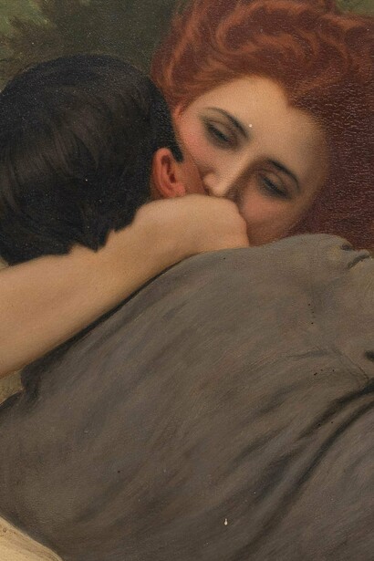 "El beso", óleo sobre madera, Jan van Beers, entre 1860 y 1927