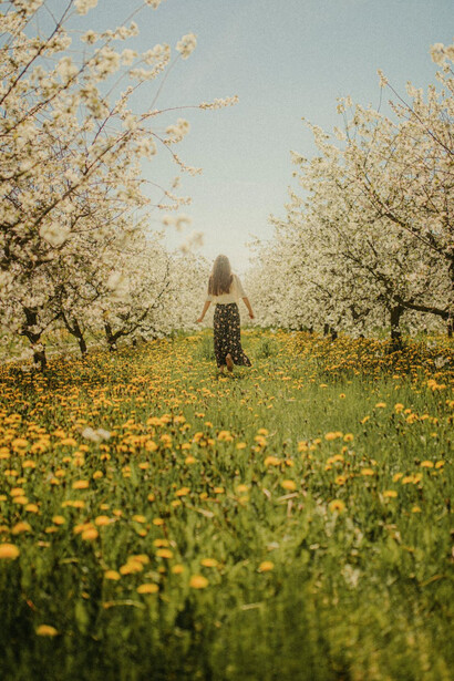 Ragazza corre in un campo di fiori pieno di polline: anche quella dell’anima, come tutte le malattie, è uno squilibrio, la rottura di uno stato di grazia in cui ogni respiro respira con l’Universo tutto, generando il soffio che guarisce