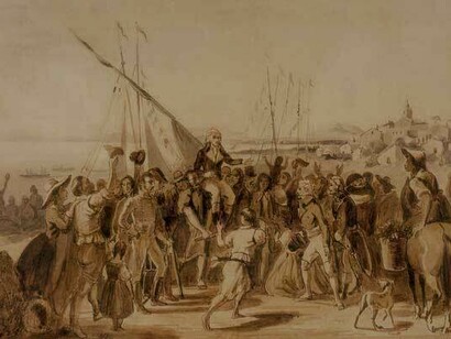 Recibimiento de Miranda en La Guaira, Mauricio Rugendas, siglo XIX