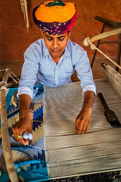 Traditional Indian handloom weaving by a craftsman in Rajasthan