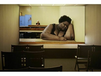 Installation views of Mika Rottenberg's "Bowls Balls Holes Soles" by Charles Mayer.