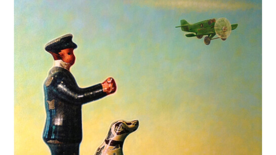 Peter Drake, Station Master, 2014, Acrylic on canvas, 106.7 x 132.1 cm, 42 x 52 in, courtesy of the artist, Flowers Gallery and the New York Academy of Art