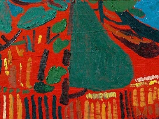 Tal R, Walk towards Hare Hill, 2013, Oil on cardboard, 23 x 36 cm, 9 1/8 x 14 1/8 in, Courtesy the Artist and Victoria Miro, London, © Tal R