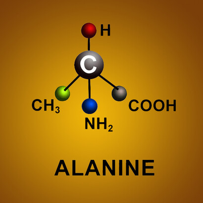 The tetrahedron structure of the carbon atom in the amino acid Alanine.