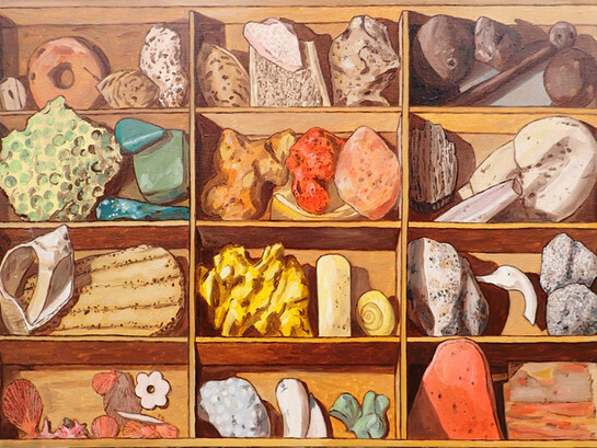 João Francisco, sem título, Wunderkammer-para Joseph Cornell, 2015, óleo sobre tela, 50 x 70 cm