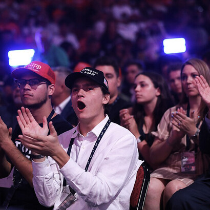 Thousands of Trump supporters attend a political rally at Desert Diamond Arena in Glendale, Arizona, USA, reflecting the continued strength of his voter base in 2024