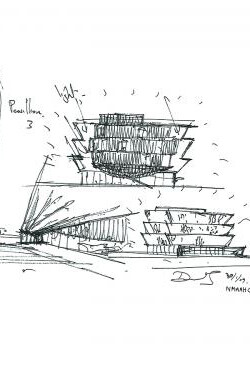 Early conceptual sketch of the Museum's Corona by design architect David Adjaye, 2009. Courtesy of National Museum of African American History and Culture