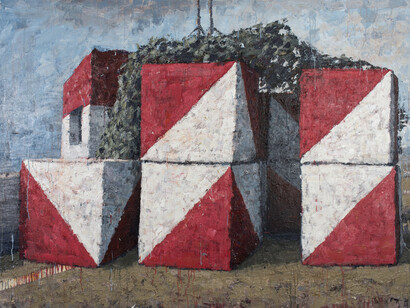 Omar Fakhoury, Self-Defense, 2014, Acrylic on Canvas, 71h x 94.5w in (180h x 240w cm) / Courtesy of Taymour Grahne Gallery, New York, NY