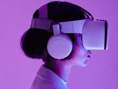 Woman interacts with the metaverse