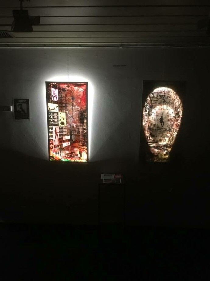 One of the sections, with illuminated artworks