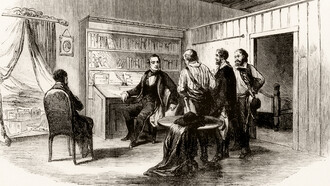 El líder filibustero William Walker con varios de sus compinches, en su oficina en Granada, Nicaragua. Fuente: «Frank Leslie᾽s Illustrated Newspaper»