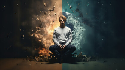 Image of a person between two worlds