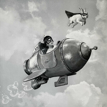 Zoe Byland, Girl and Rocket, 2024. Courtesy of Corey Helford Gallery