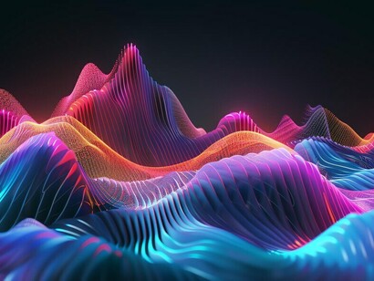 Futuristic audio waveforms, vibrant sound waves, sensory map art, and abstract patterns combine to depict the multi-sensory experiences associated with synesthesia